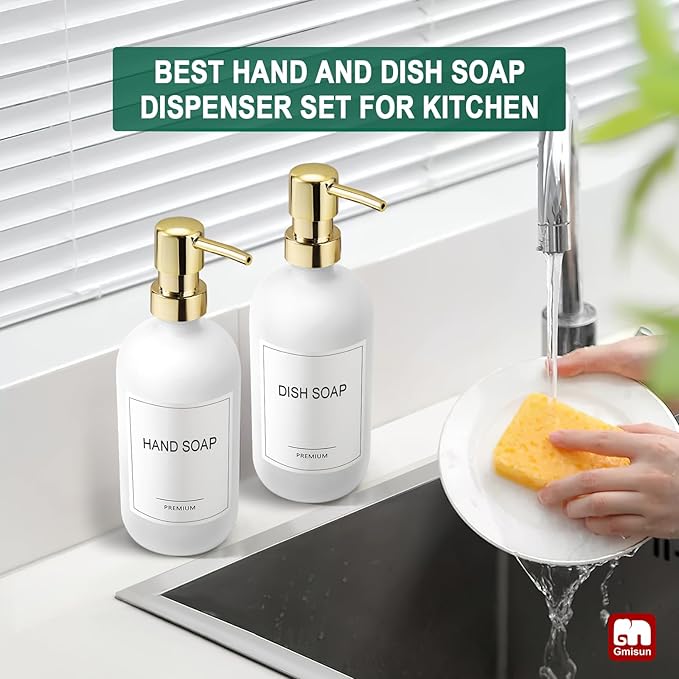 GMISUN White Soap Dispenser, 2 Pack Glass Hand Soap Dispensers Bathroom - Image 6
