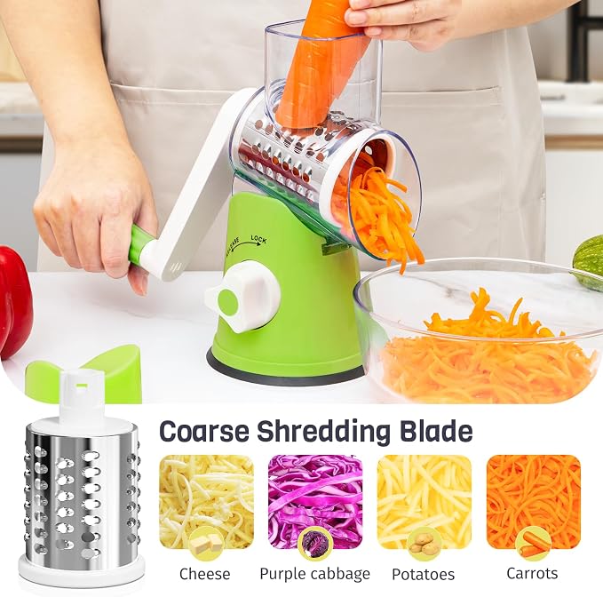 Rotary Cheese Grater Hand Crank, 3 Blades Slicer Shredder, Cheese Grater - Image 4