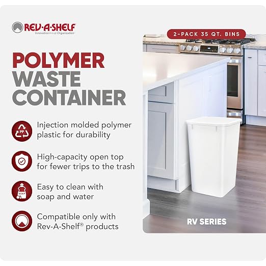 Rev-A-Shelf 2-Pack 35 Quart Polymer Replacement Trash Bin, Recycle Waste - Image 2