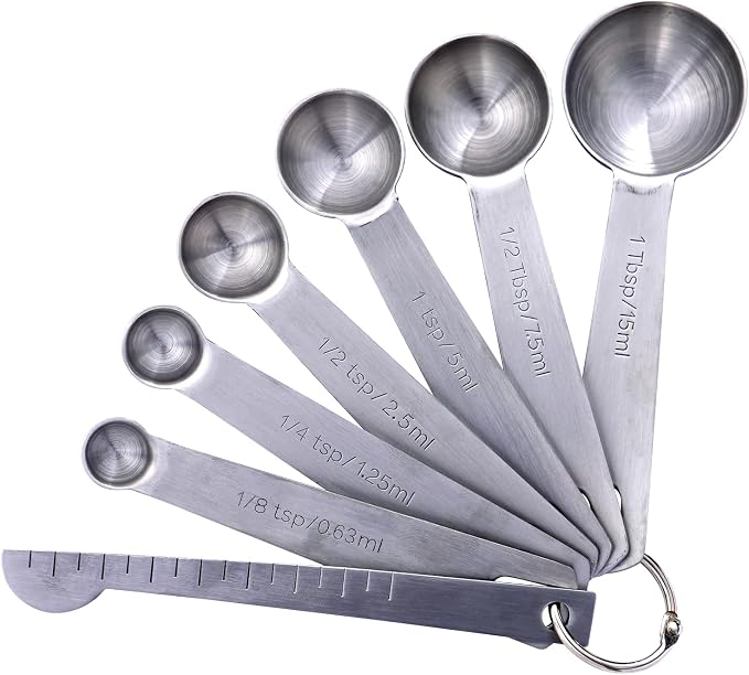 Stainless Steel Measuring Spoons Set, Dual-Scale Metric & US Measurements by Unknown
