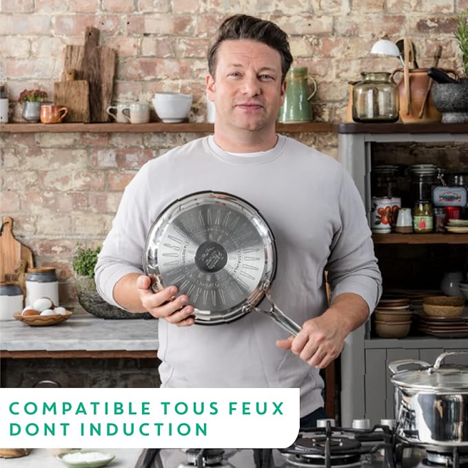 T-Fal Jamie Oliver Cooks Direct, Stainless Steel Non-stick Frying Pan 3 Pcs Set - Image 6