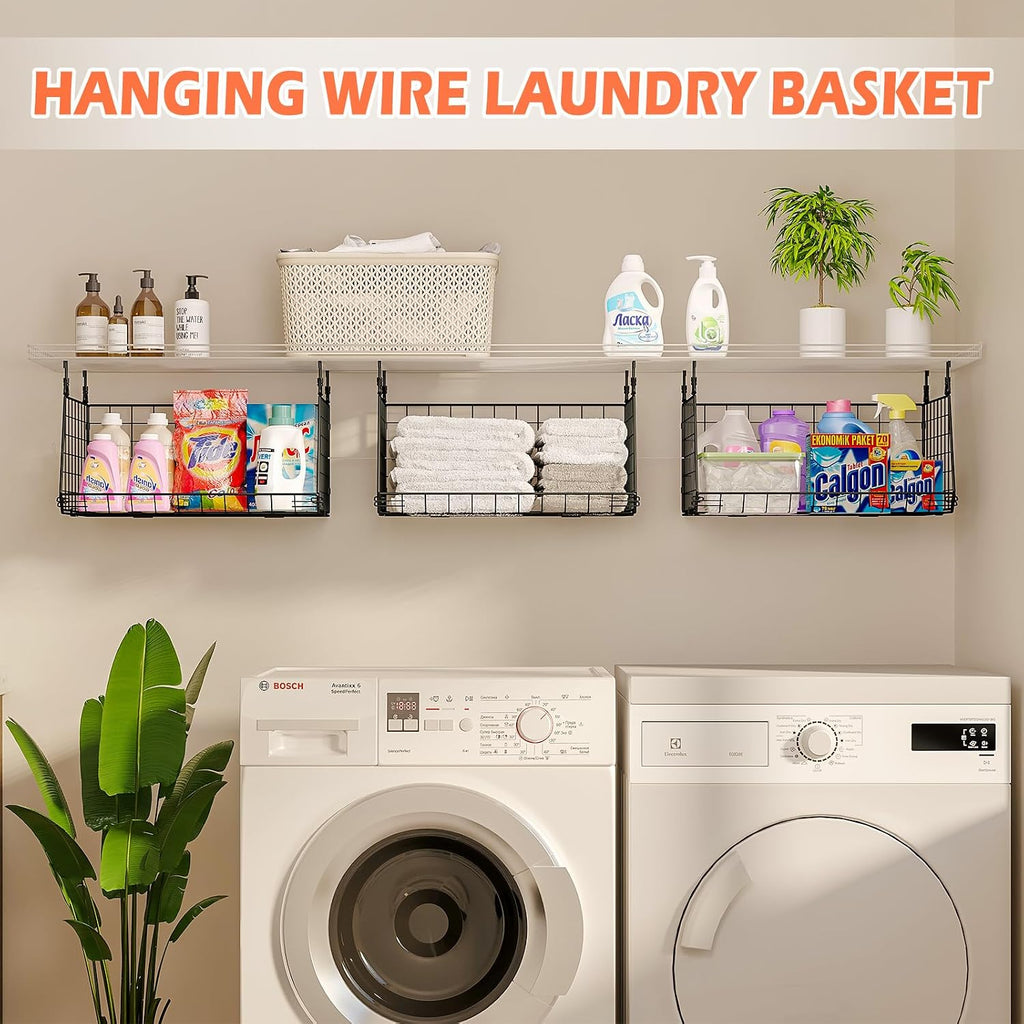 3-Pack Hanging Laundry Room Organizaton:Foldable Laundry Basket Wire