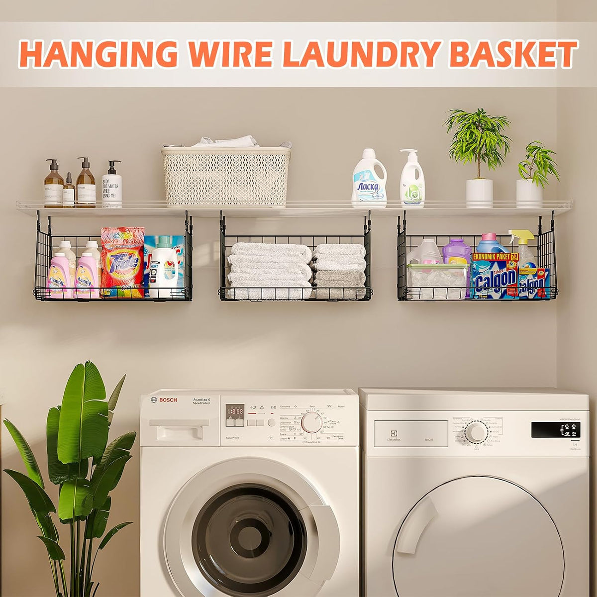3-Pack Hanging Laundry Room Organizaton:Foldable Laundry Basket Wire