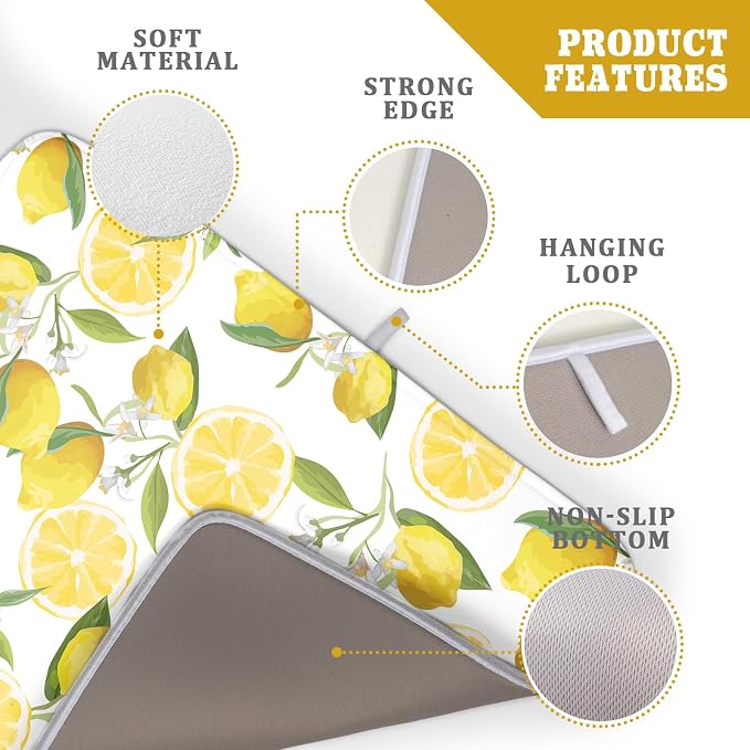 Lemon Dish Drying Mat for Kitchen Counter Spring Summer Microfiber Absorbent - Image 4