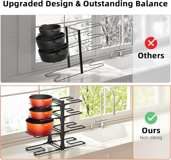 MUDEELA Pots and Pans Organizer Rack under Cabinet 8-Tiers Adjustable Heavy - Image 6