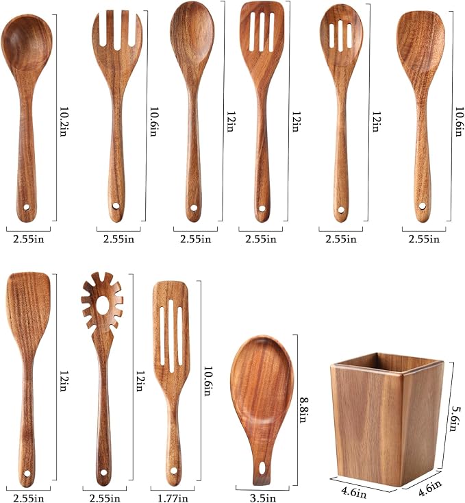 Wooden Spoons for Cooking, Natural Acacia Wooden Kitchen Tools, Nonstick - Image 2