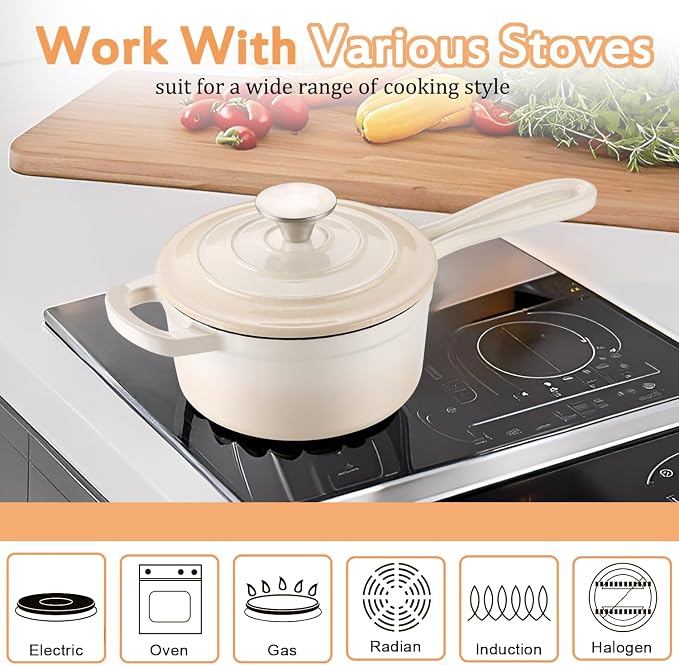 Enameled Cast Iron Sauce Pan, 1 Quart Enameled Saucepan - Image 5