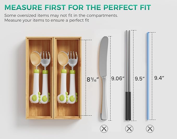 Bamboo Kitchen Drawer Organizer Boxes – 9" x 3" Stackable Wood Silverware - Image 3