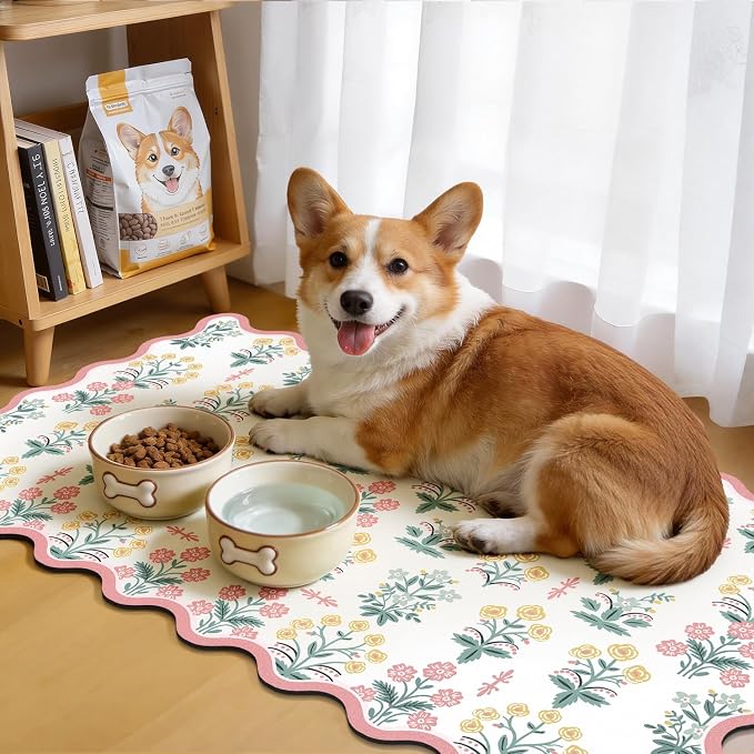 LOKHOM Scalloped Floral Dish Drying Mat, Cuttable Hide Stain Non-slip Drying Mat - Image 5