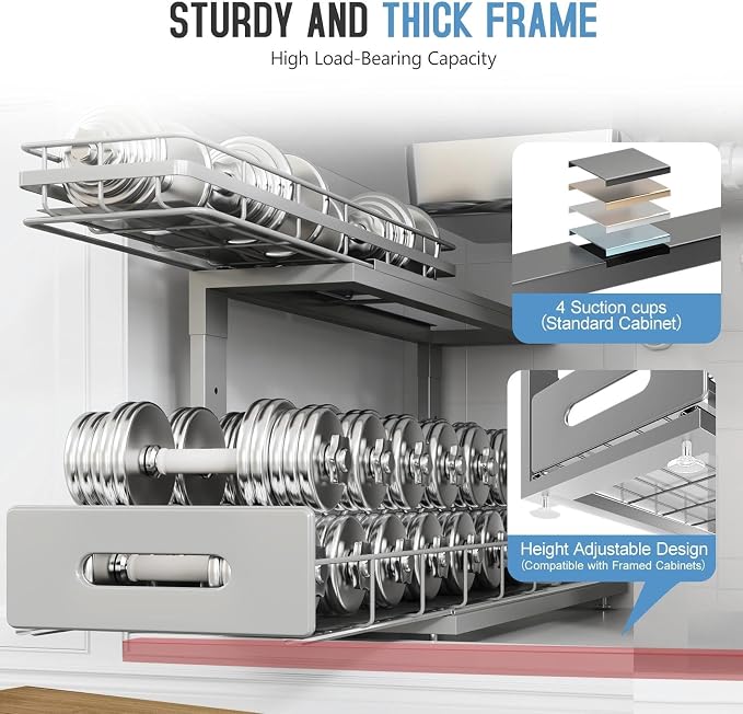 Under Sink Organizer Upgrade To Professional Rails, 2-Tier Dual Pull Out - Image 4