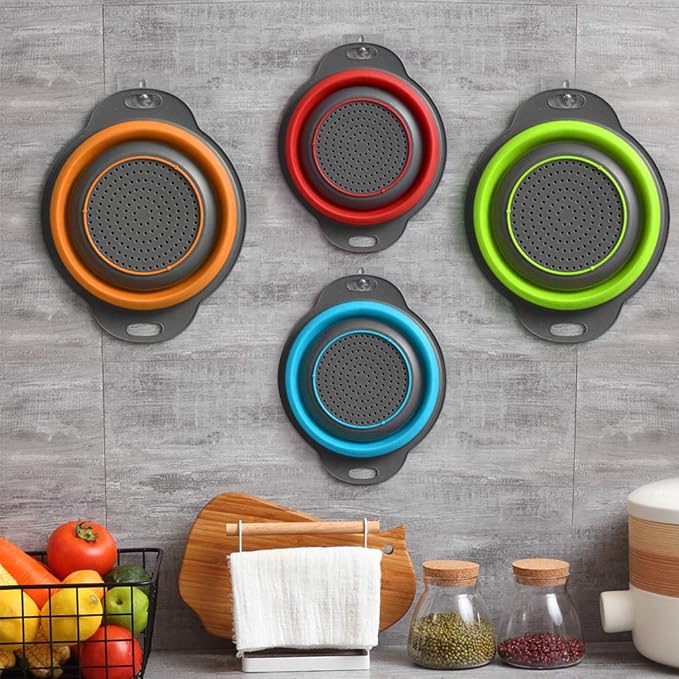QiMH Collapsible Colander and Strainer Set of 4, Food-grade Sturdy Plastic Base - Image 6