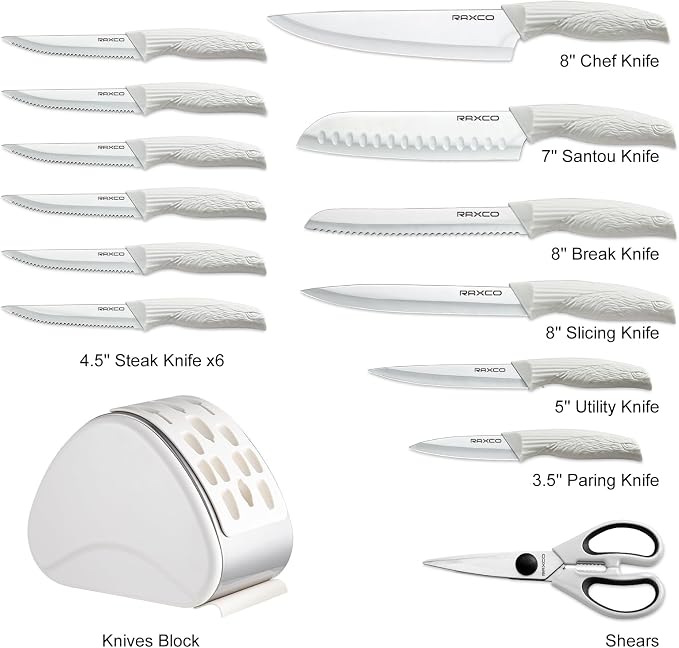 RAXCO Knife Set with Block, 12-Piece Stainless Steel Kitchen Knives - Image 2