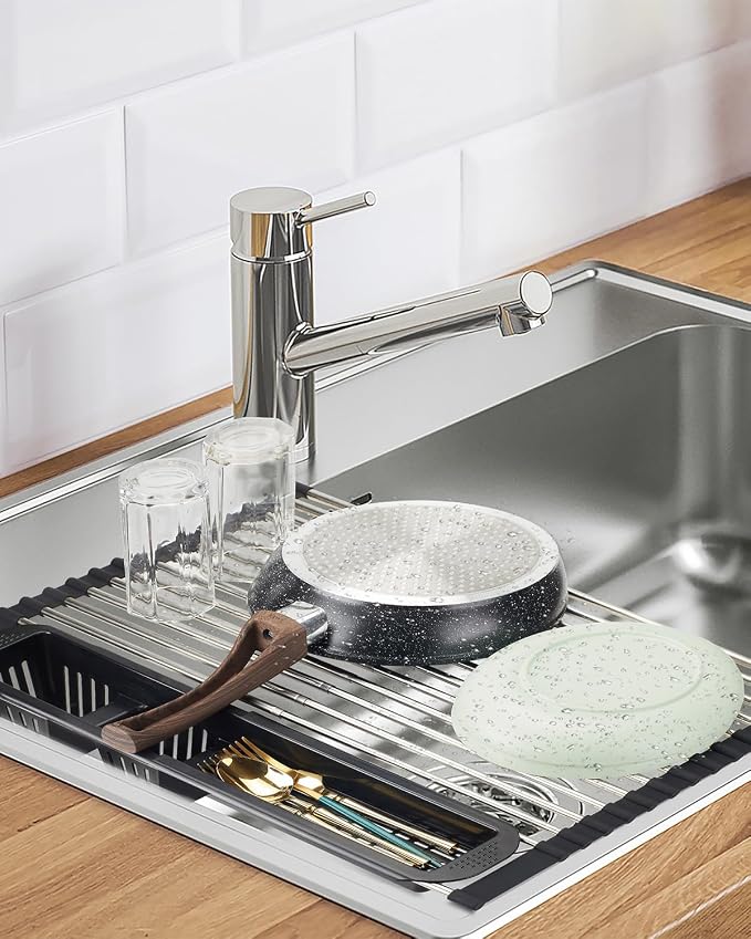 Roll Up Dish Drying Rack, Expandable Over The Sink Dish Drainer, Stainless - Image 6