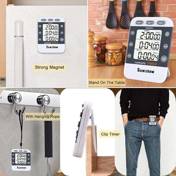 Digital Kitchen Timers for Cooking Triple Timer Count UP/Down Dual Timer Large - Image 4