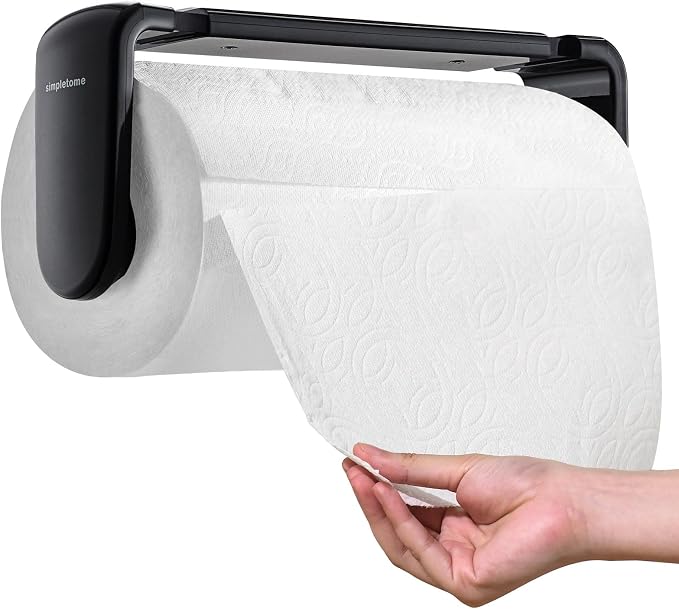 simpletome Paper Towel Holder Under Cabinet or Wall Mount ONE Hand Operation by simpletome