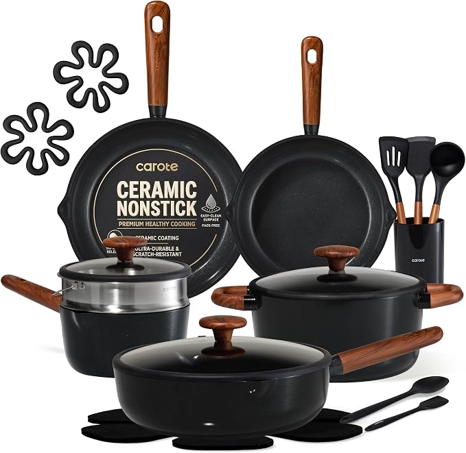 CAROTE 21pcs Cookware Set Nonstick Pots and Pans Set, Ceramic Cookware Set by CAROTE