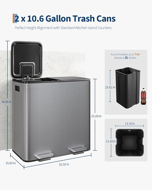 Garvee Double Trash Can, 2 x 10.6 gal Garbage Can - Image 6