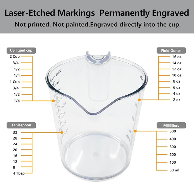 2 Cup Measuring Cup, Laser-Etched oz/cup/mL/Tbsp, Plastic Measuring Cup - Image 7