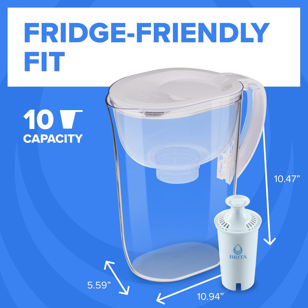 Brita Large 10-Cup Water Filter Pitcher with BritaPlus Filter, WQA