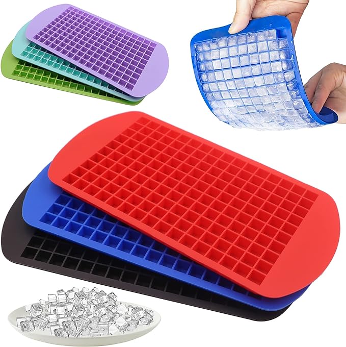 Silicone Mini Ice Cube Trays 3 Pack, 160 Crushed Ice Cube Molds Easy Release by LeeYean