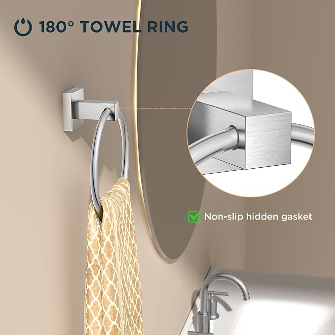 FORIOUS Toilet Paper Holder and Hand Towel Ring Set, SUS 304 Stainless Steel - Image 3