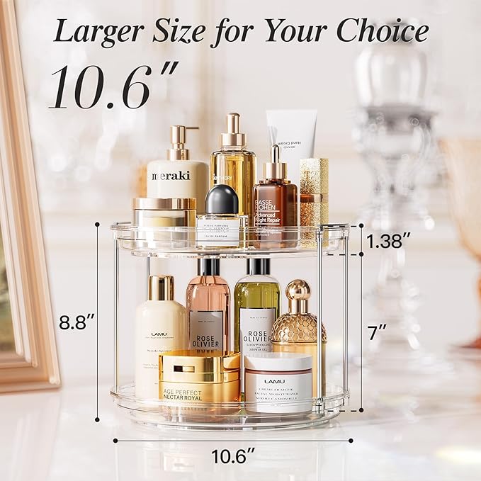 LAMU Rotating Makeup Organizer for Vanity, 10.6in 2 Tier Lazy Susan Turntable - Image 3