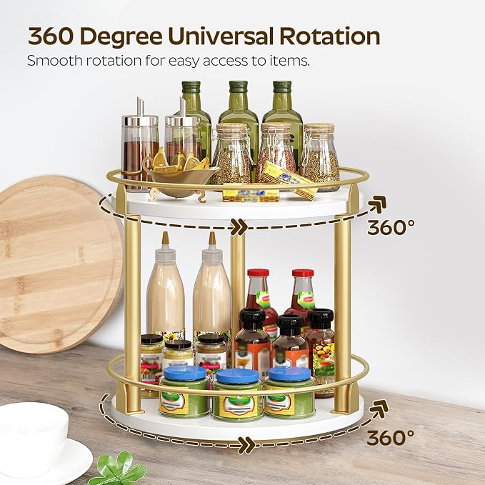 YATINEY Lazy Susan Organizer, Rotating Spice Rack, 2 Tier Spice Turntable - Image 4