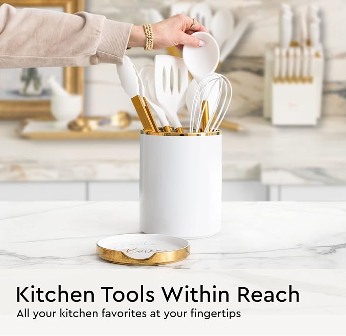White Utensil Holder with Built-In Ceramic Spoon Rest - Image 7