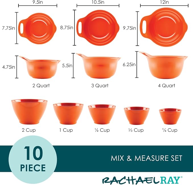 Rachael Ray Pantryware Mixing Bowl Measuring Cup and Utensil Set, 10 Piece - Image 2