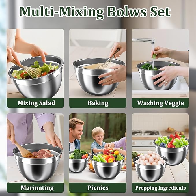 Mixing Bowls with Lids Set, Nesting Storage Bowls - Image 6