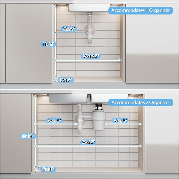 ADBIU Under Sink Organizer XL Size, 2 Packs 2 Tier Expandable Height Under-Sink - Image 7