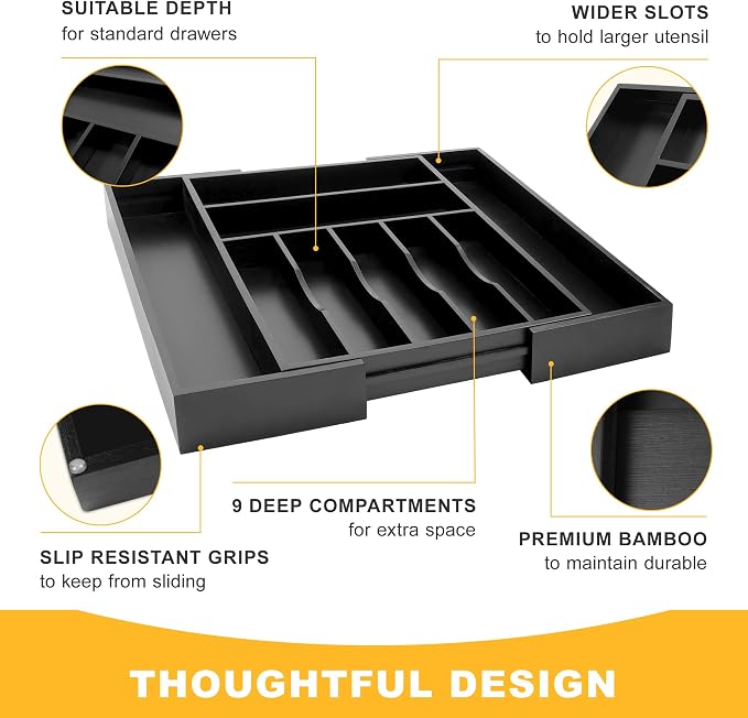 Large Premium Bamboo Silverware Organizer - Image 5
