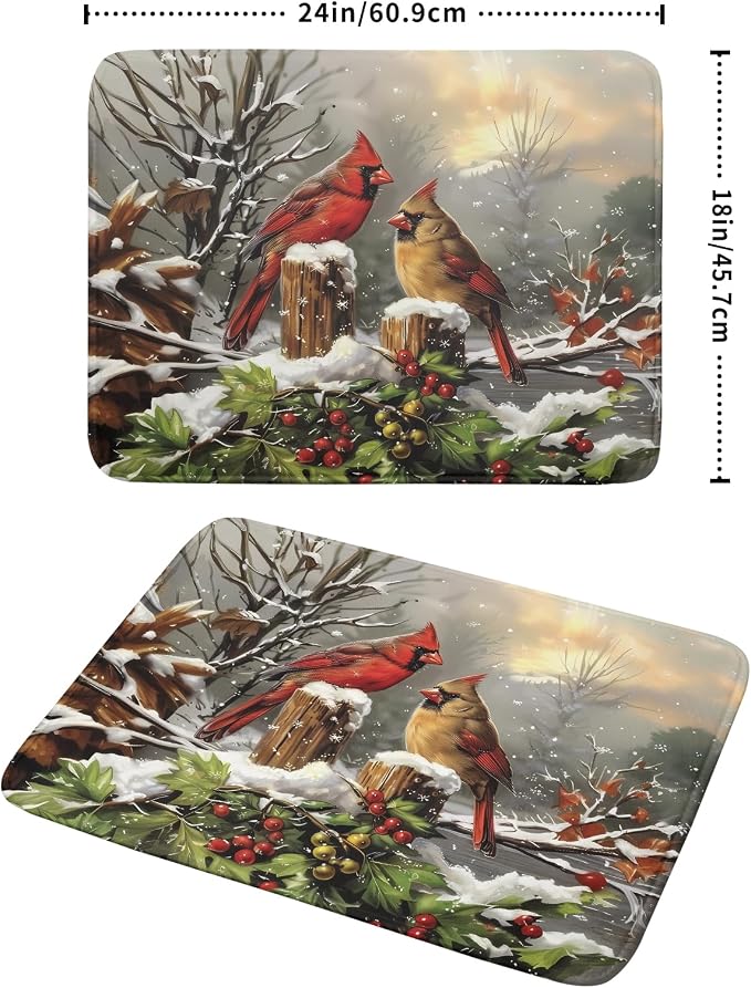 Winter Dish Drying Mat for Kitchen Counter 18x24 Inch Red Birds Cardinal Tree - Image 2