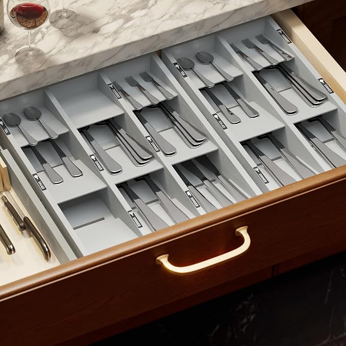 SpaceAid Bamboo Silverware Drawer Organizer - Image 6