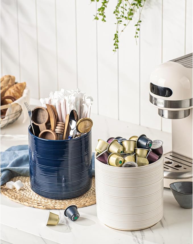 Large Utensil Holder for Kitchen Counter, 7.3” Ceramic Cooking Utensil Crocks - Image 3
