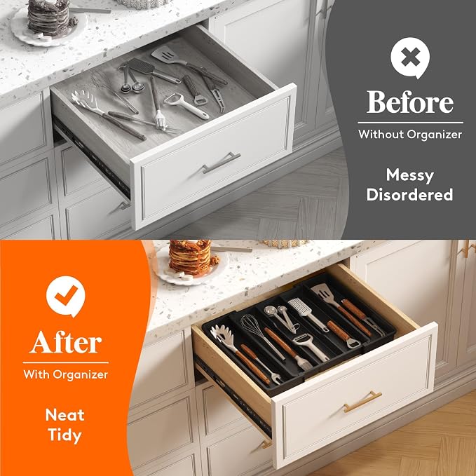 Lifewit Utensil Organizer for Kitchen Drawers, Expandable Cooking Utensil Tray - Image 7