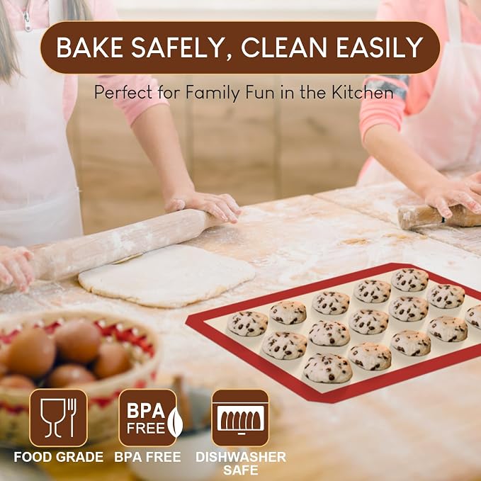 HOTEC Silicone Baking Mats 3 Pack – Non-Stick Reusable Silicone Baking Sheets - Image 2