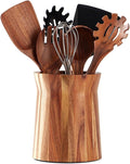 Wooden Utensil Holder for Countertop, 360° Rotating Kitchen Utensil Holder by LOHONER