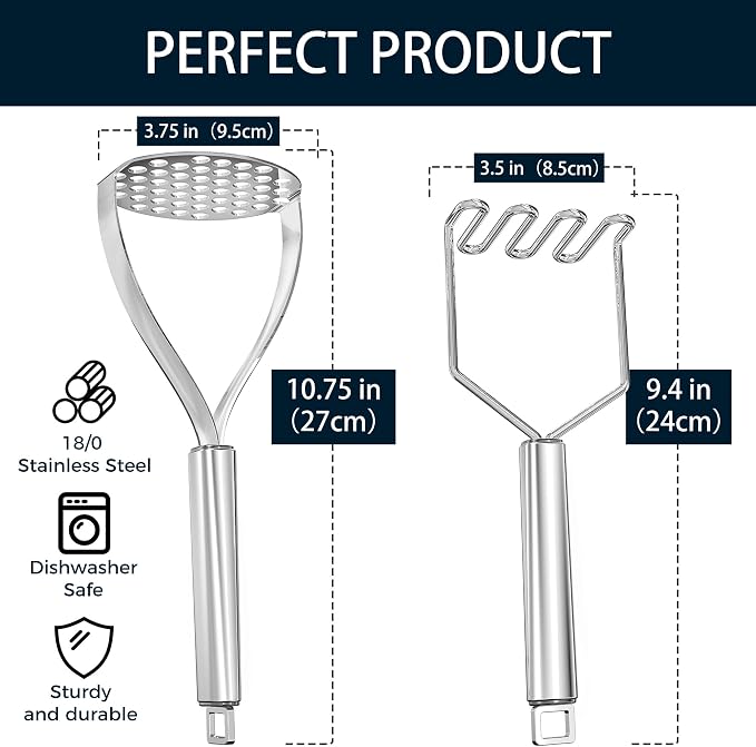 18/0 Stainless Steel Potato Mashers, 10.7-in Kitchen Masher Tool - Image 4
