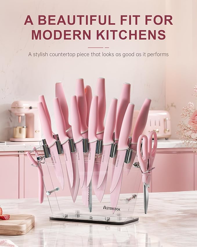 Astercook Knife Set with Block and Sharpener, 22 Piece Kitchen Knife Set - Image 8