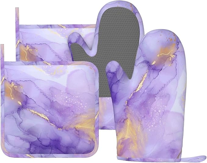 Oven Mitts and Pot Holders Pastel Purple Marble Silicone Kitchen Accessories by DADABULIU
