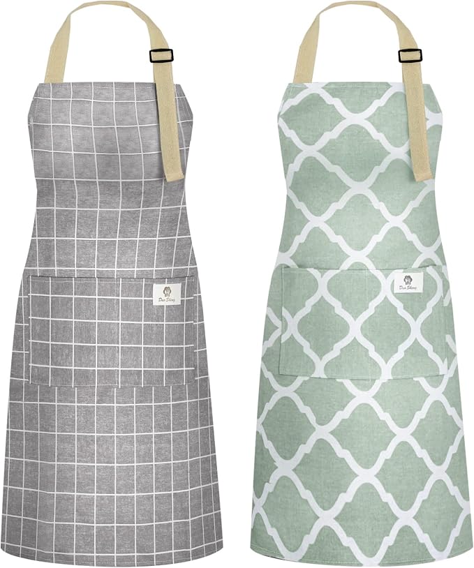 NLUS 2 Pack Kitchen Cooking Aprons, Adjustable Bib Waterproof Chef Apron by NLUS