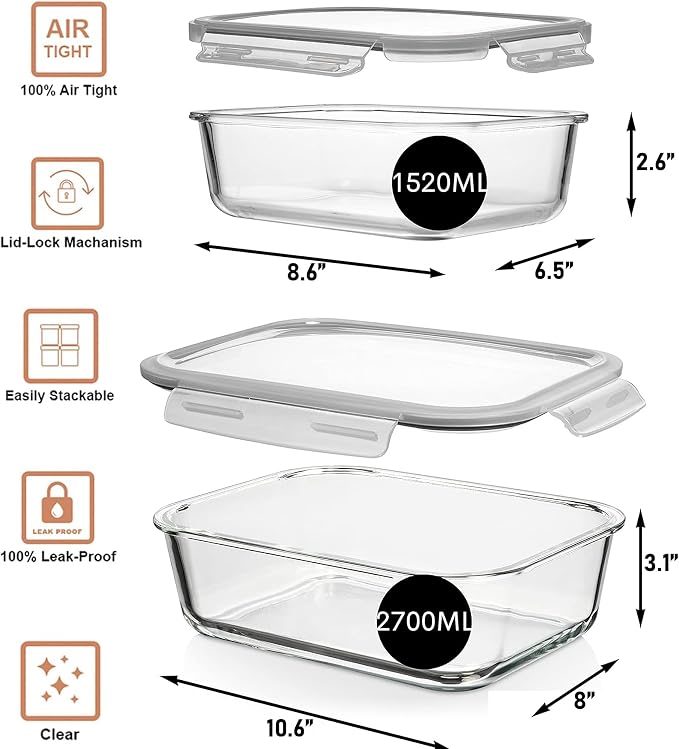 Razab 4 Pc Airtight Large Glass Food Storage Containers - Image 3