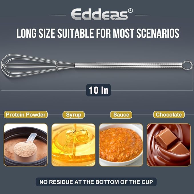 Long Mini Whisks Stainless Steel, Eddeas Skinny Small Whisk 10 inch Tiny Whisk - Image 3