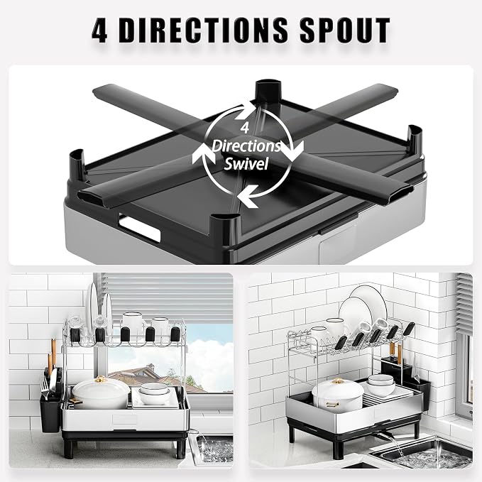 Ewaiira Dish Drying Rack, 2 Tier Large Dish Rack, Stainless Steel Dish Drainer - Image 3