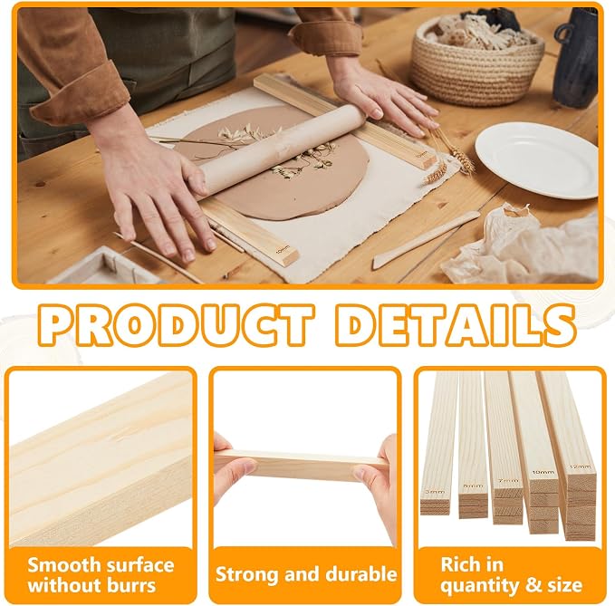 Sasylvia 20 Pcs Pottery Rolling Pin Guides Wood Teaching Rolling Mud Stick - Image 3
