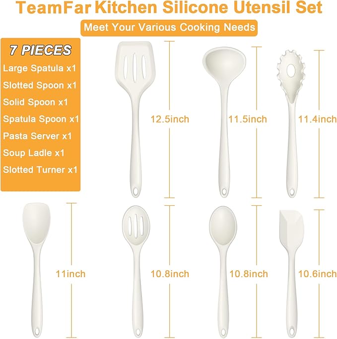 TeamFar Silicone Cooking Utensils Set, 7-Piece Heat Proof Kitchen Utensils Set - Image 2