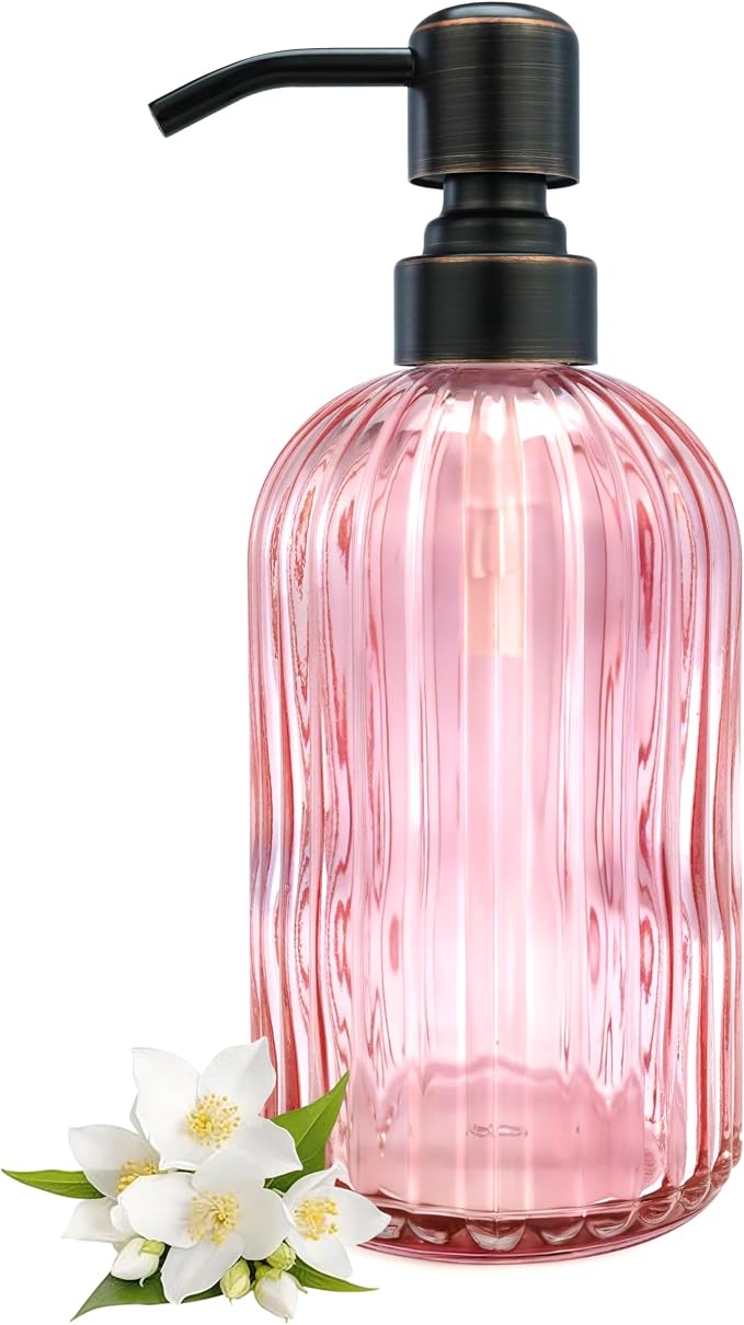 16 OZ Pink Glass Soap Dispenser by LEETCPHOME