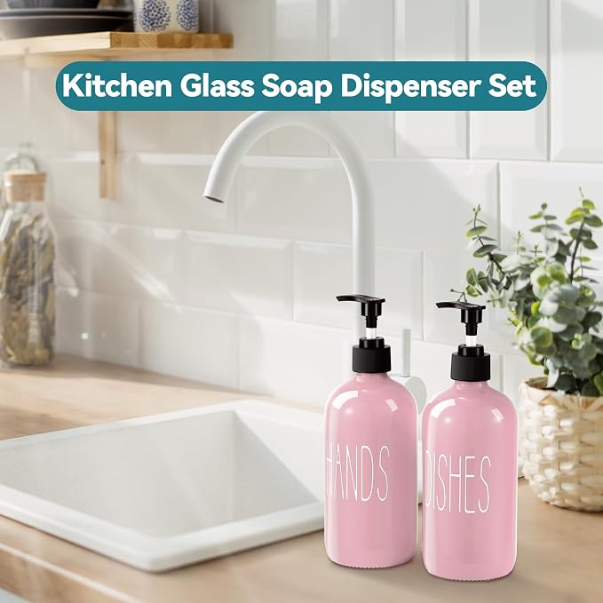 COHOSEGE Glass Soap Dispenser Set 2 Pack, 16 Oz Dish Soap Dispenser - Image 2