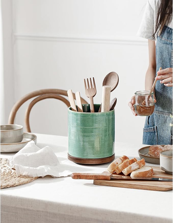 Utensil Holder, 360° Rotating Extra Large Ceramic Kitchen Utensil Holder - Image 4